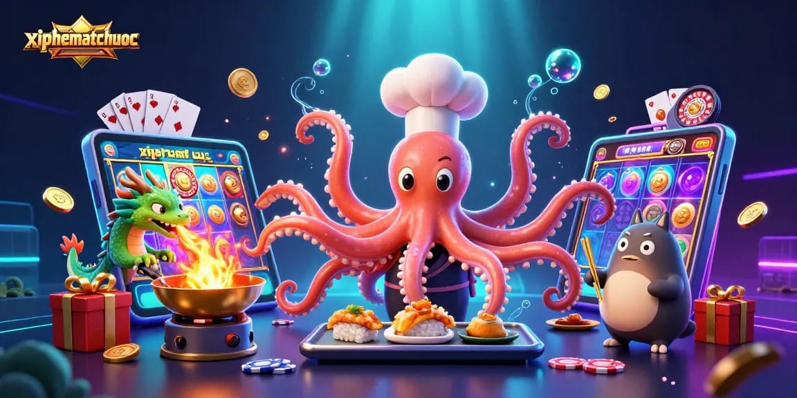 Experience the thrilling gameplay of xiphematchuoc with a dynamic 3D casino scene featuring unique characters.