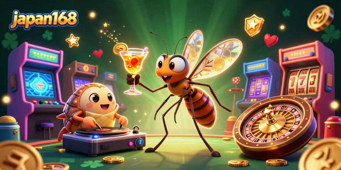 Spin and win with japan168 at a dynamic casino scene featuring a disco mascot and gaming elements.