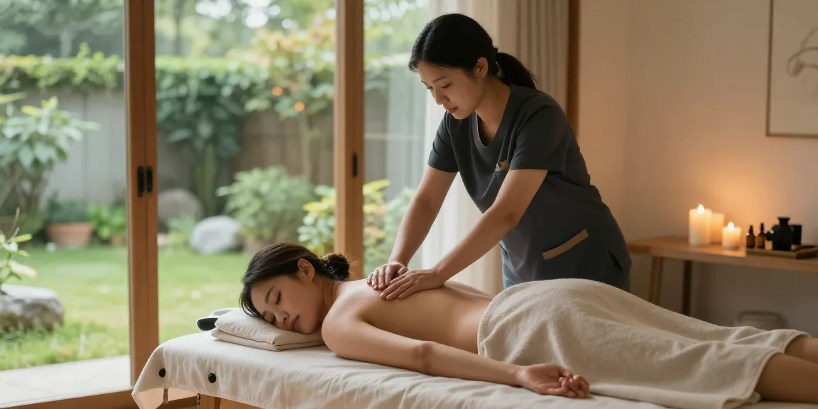마포출장마사지 therapy session in a calming atmosphere with essential oils and natural light.