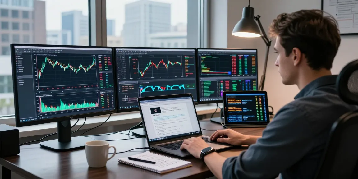 Trader utilizing MetaTrader 5 for multi-asset analysis in a professional workspace.