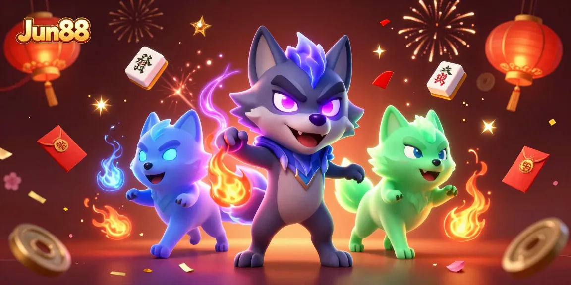 Join the action at Jun88 with ghostly wolves and casino elements in a vibrant 3D illustration.