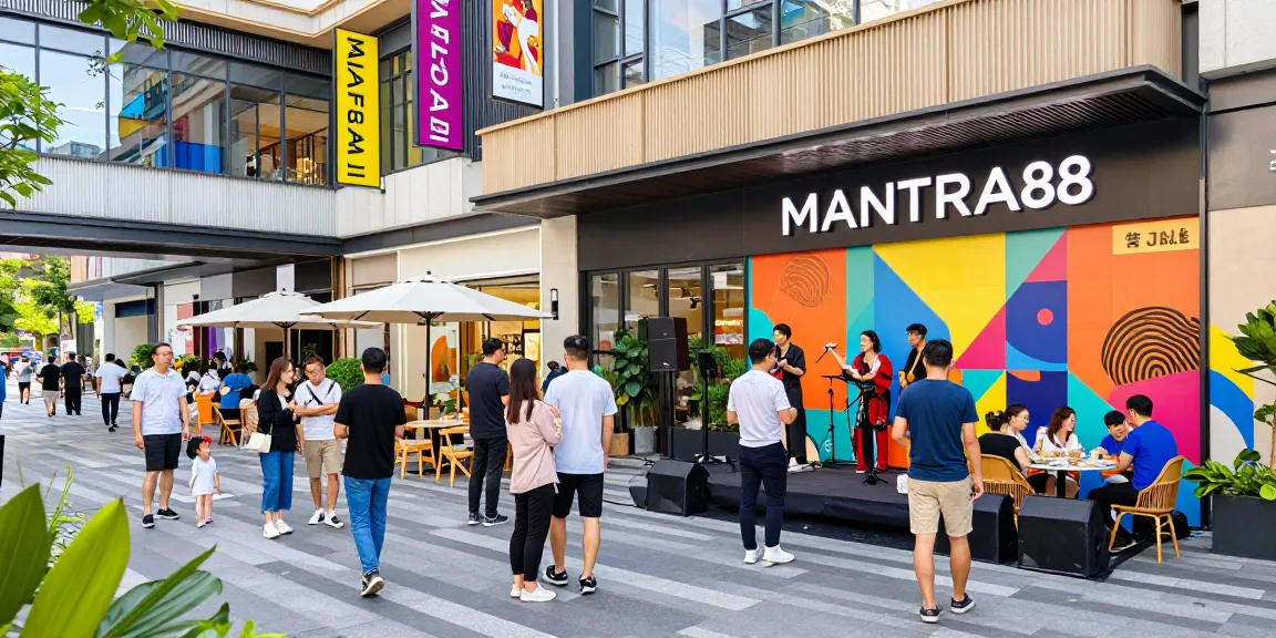 Visitors enjoying activities at MANTRA88's modern entertainment hub featuring shopping and dining.