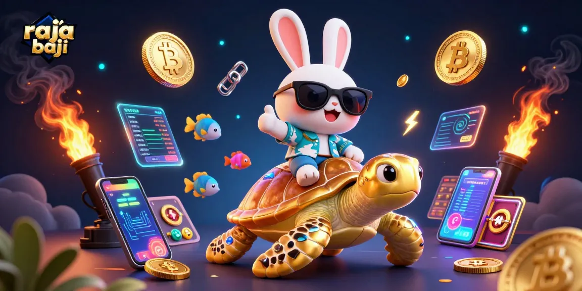 Experience thrilling prizes with raja baji's lucky games in this colorful 3D casino illustration.