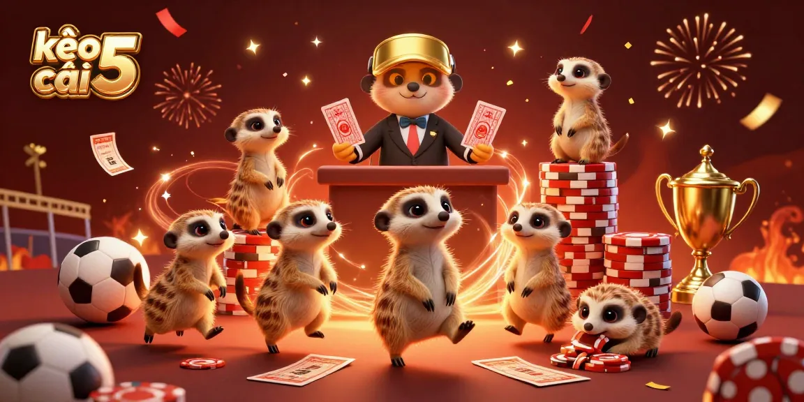 Experience thrilling betting excitement with kèo nhà cái 5 showcased in this dynamic meerkat casino scene.