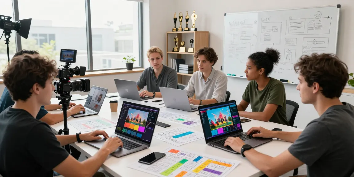 Team using ai seedance 2.0 in a modern video production studio, showcasing collaboration and creativity.