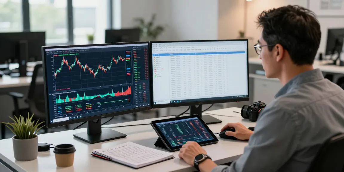 Traders using MetaTrader 4 for forex analysis and order management in a modern office.
