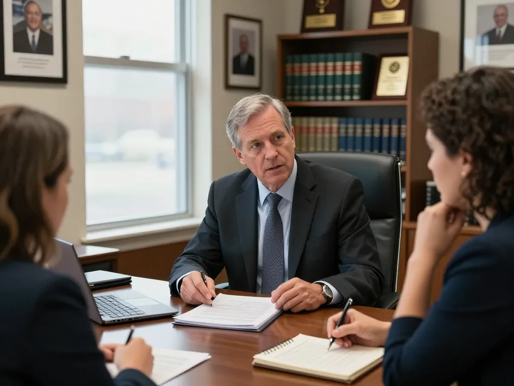 Engaging discussion with Alexandria Personal Injury Lawyer in a law office setting.