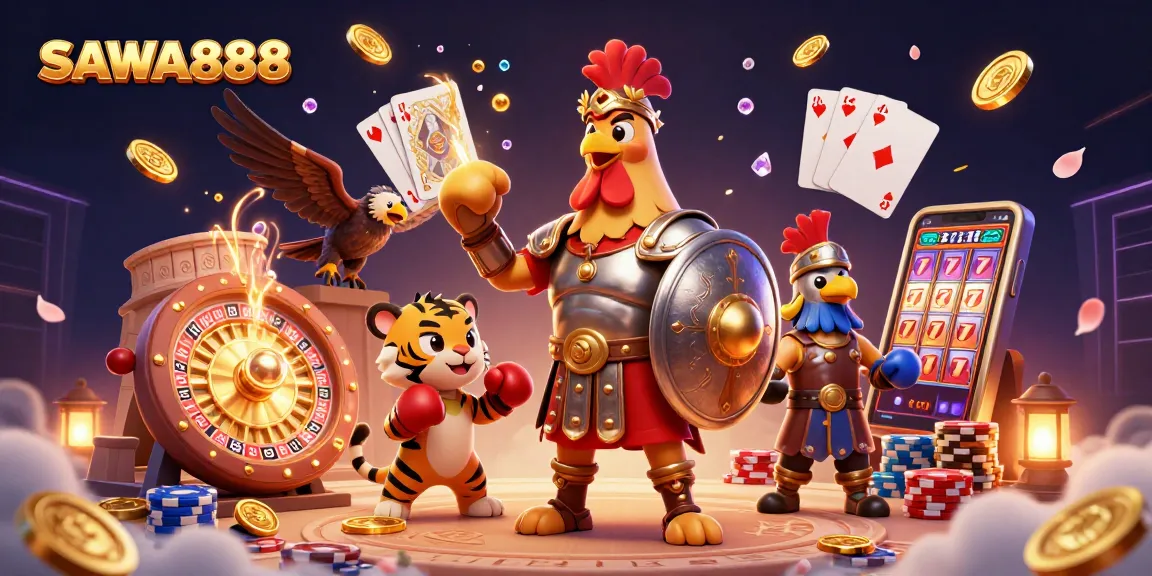 Experience gaming with SAWA888's exciting casino action featuring dynamic characters and vibrant casino elements.