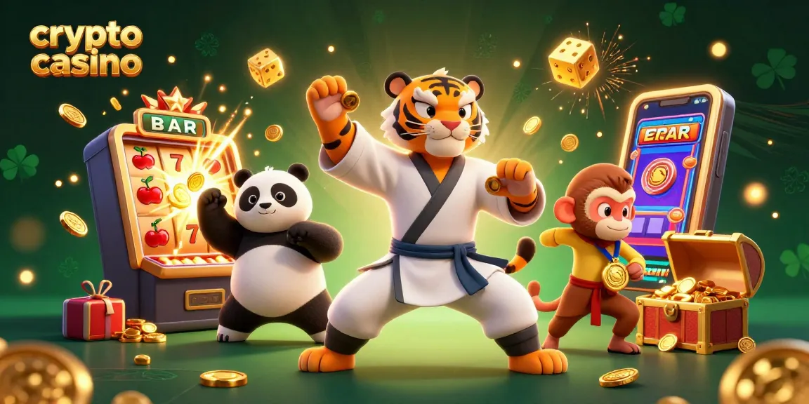 Gagnez avec le crypto casino : un tigre maître d'arts martiaux et un panda en pleine action.