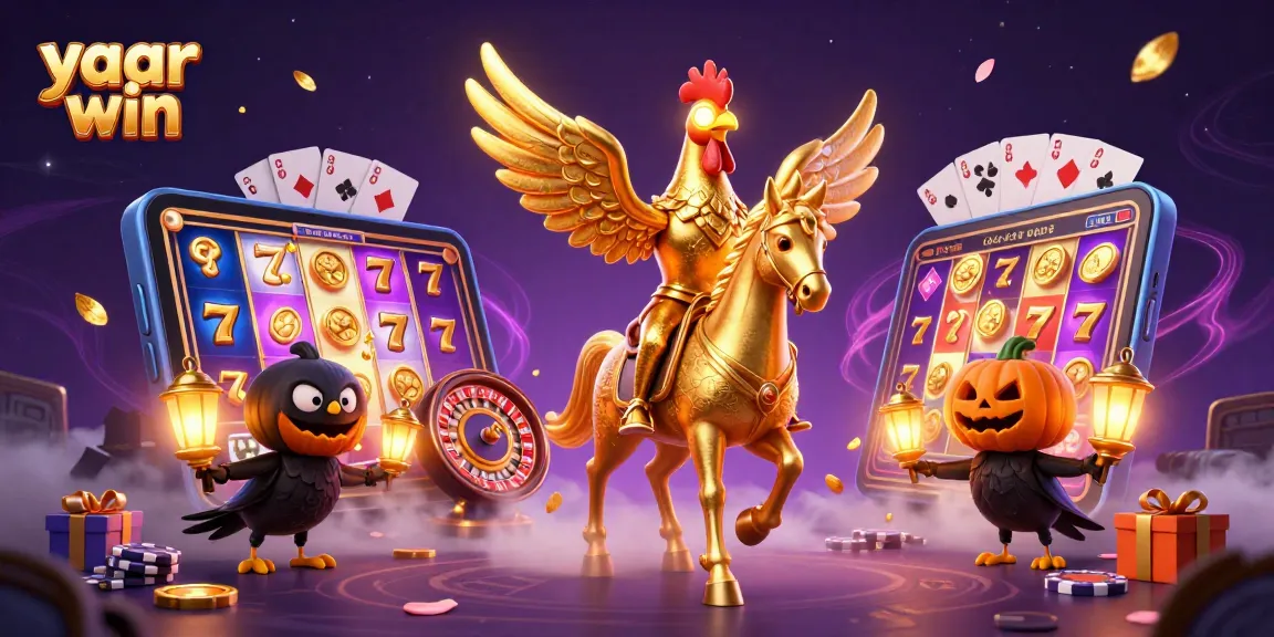 Experience thrilling gameplay on Yaar Win with golden rooster in a vibrant casino scene.
