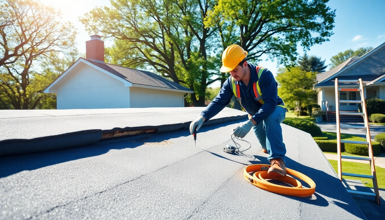 Inspecting spray foam roof damage on a residential home, showcasing signs of wear and tear.