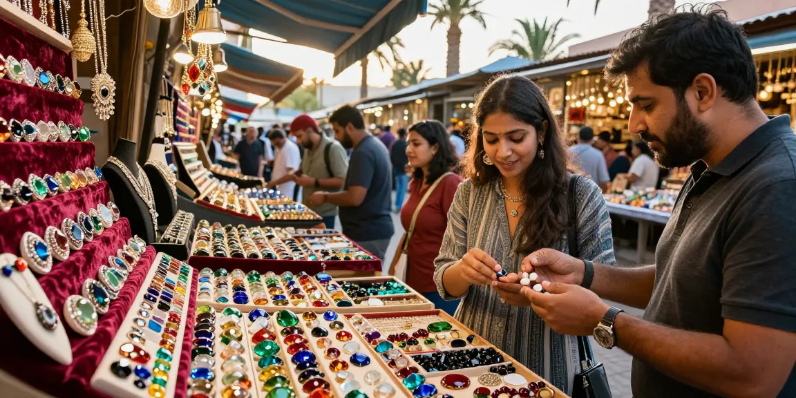 Shopper exploring gemstones at My Gem Spot marketplace for quality gems.