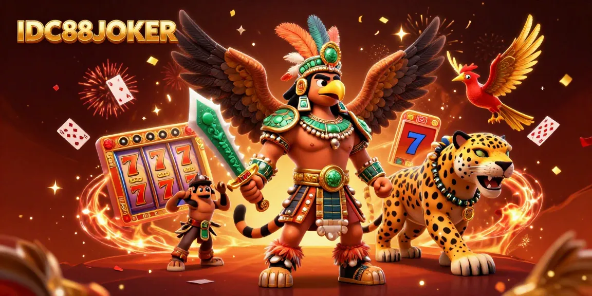 Engage with IDC88JOKER's thrilling slot reels, featuring a colorful 3D illustration with dynamic gaming elements.