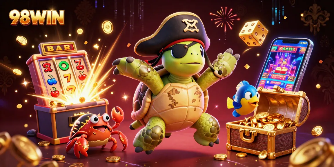 Engage with thrilling 98WIN casino excitement featuring vibrant characters and dynamic slot action.