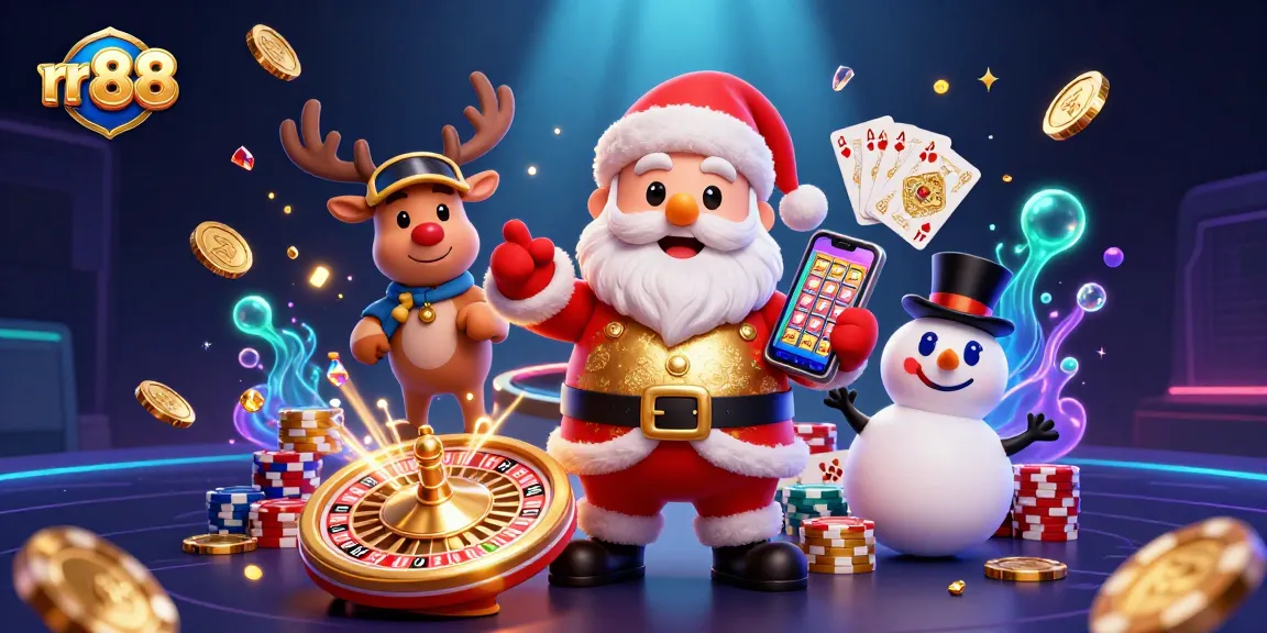 Hit the jackpot with the festive rr 88 casino, featuring Santa and friends in a dynamic gaming scene.
