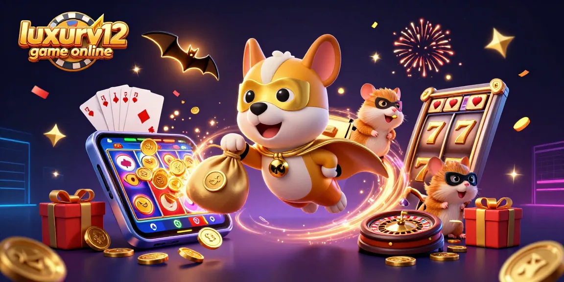 Experience the excitement of luxury12 game online with this vibrant 3D illustration featuring slot reels, colorful coins, and thrilling casino elements.