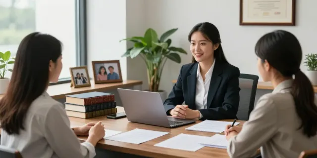 Free immigration lawyer consultation with a supportive attorney in a modern office.