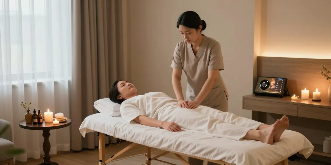 종로출장안마 service in a cozy hotel room with a professional therapist preparing for a relaxing massage.