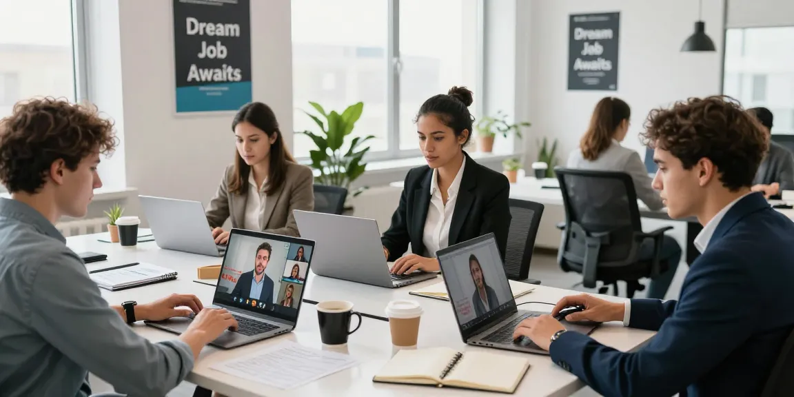 Engaged job seekers preparing for google jobs interviews in a modern office