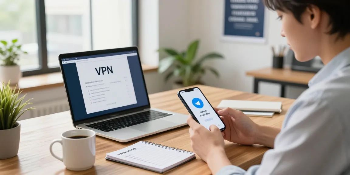 Setting up Telegram app tutorial for Chinese users with smartphone and laptop in modern office.