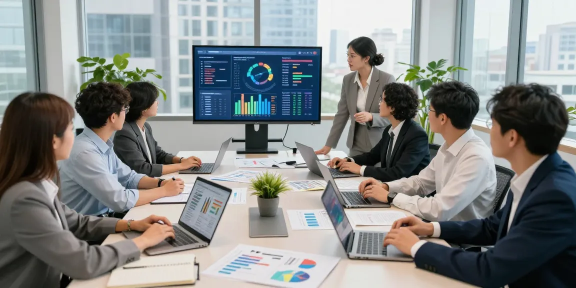 Team collaboration in a modern office showcasing MBM strategies and financial projections.