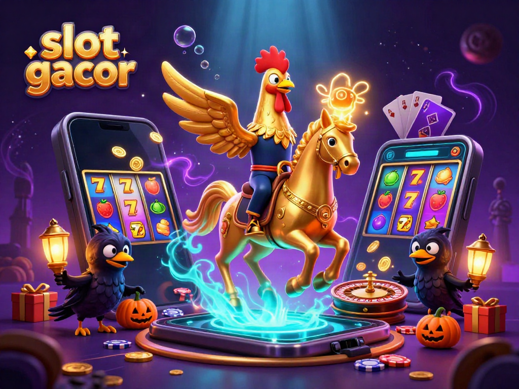Experience the excitement of 'slot gacor' illustrated in a vibrant casino setting with dynamic characters.