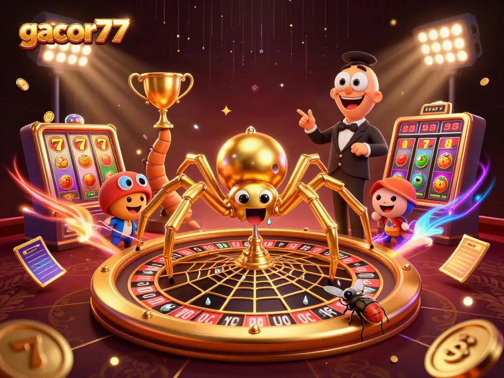 Gacor77, taruh taruhan slot menarik dengan laba-laba emas dan jaring roulette