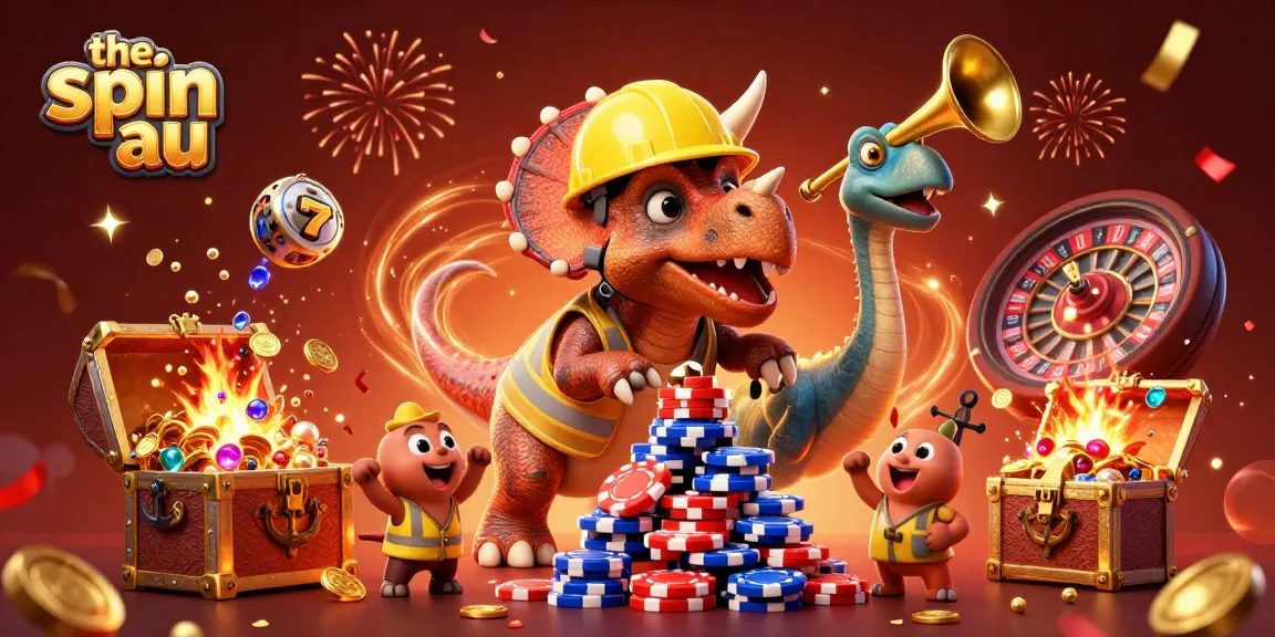 Celebrate wins with the spin au—cheerful dinosaurs amidst vibrant casino elements.