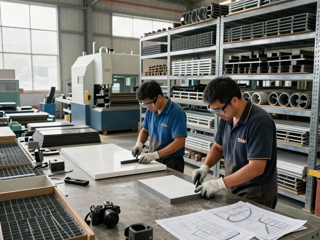 GRP Manufacturer workspace with skilled workers fabricating GRP products and showcasing advanced machinery.