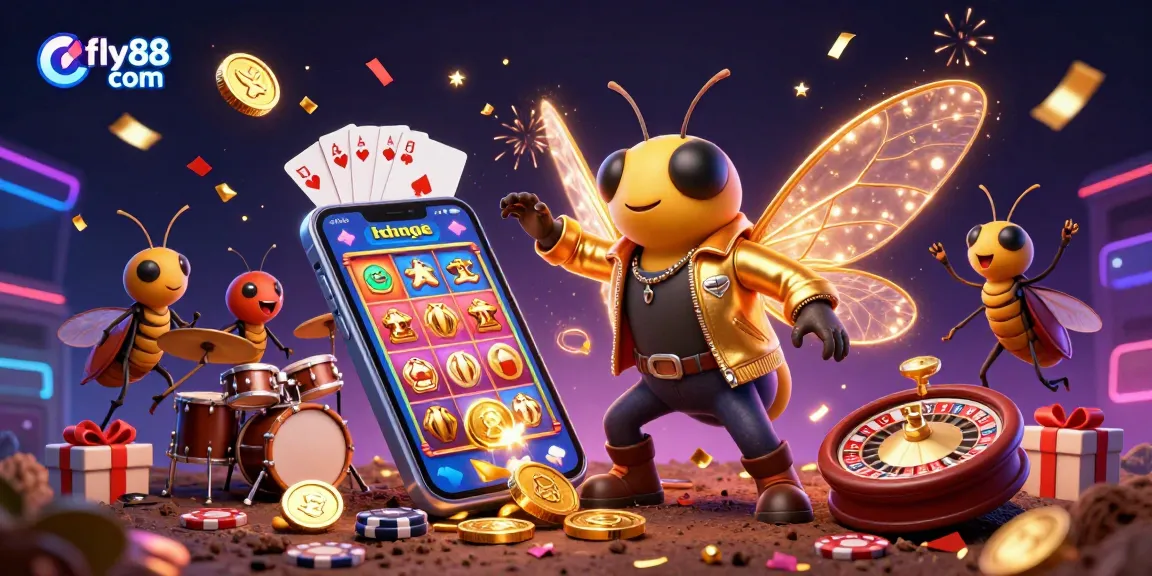 Spin and win at fly88 com with a vibrant slot game atmosphere bursting with colorful energy.