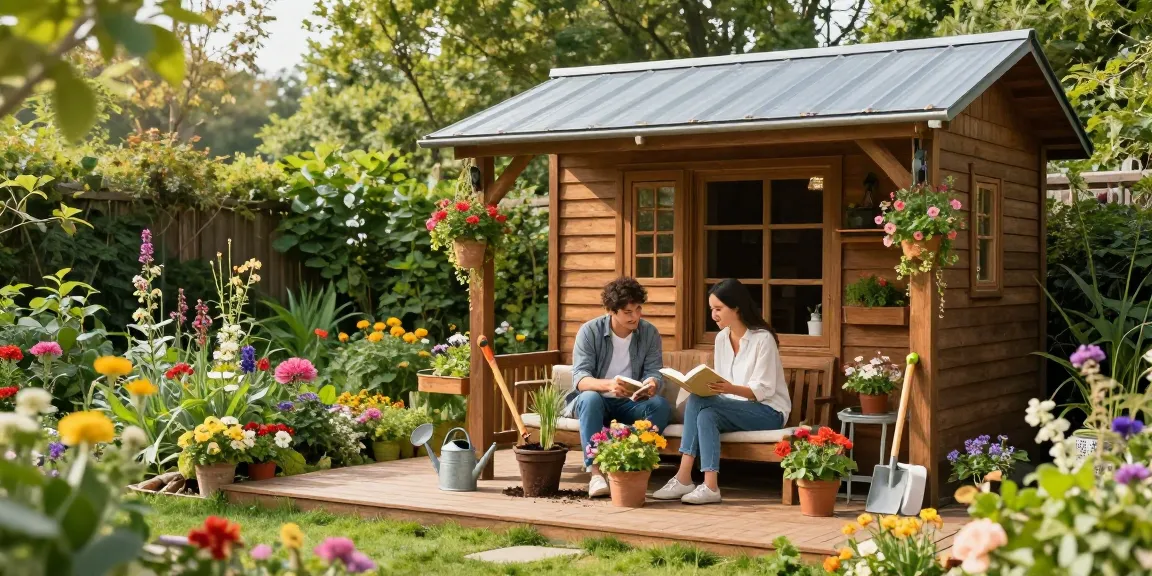 Garten Haus mit blühenden Pflanzen und einer entspannten Atmosphäre im Garten.
