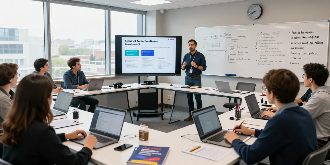 Engaged learners mastering targeted social media ads strategies in a modern workshop.