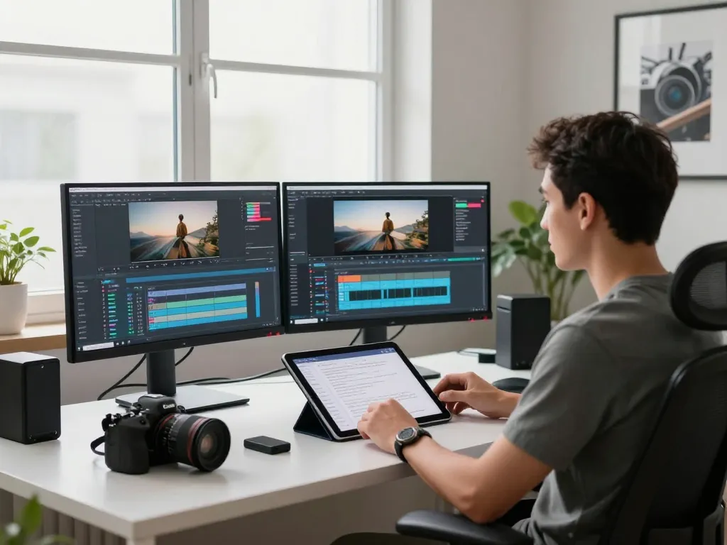 Video to prompt ai workspace with monitors showing detailed video analysis for content creators