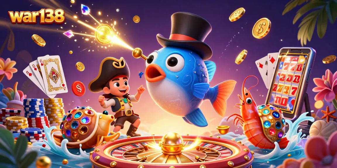 Spin to win with war138 at an exciting casino adventure featuring vibrant characters and treasures.