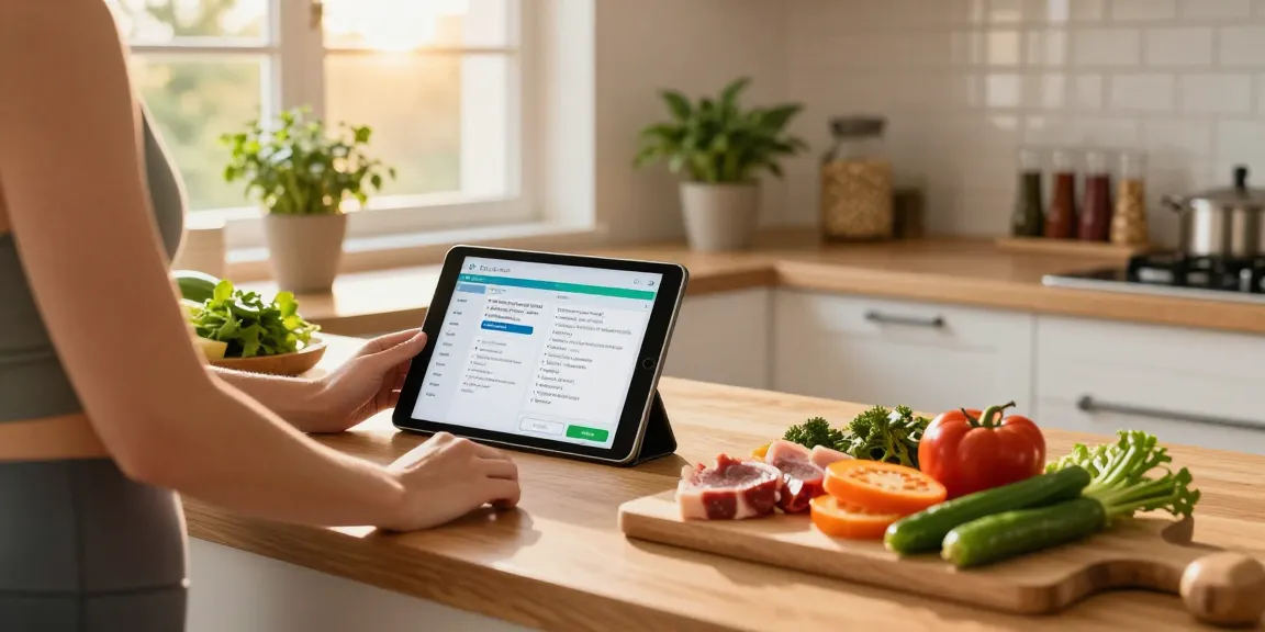 Prepare healthy meals with the best food tracker on a tablet in a bright kitchen.