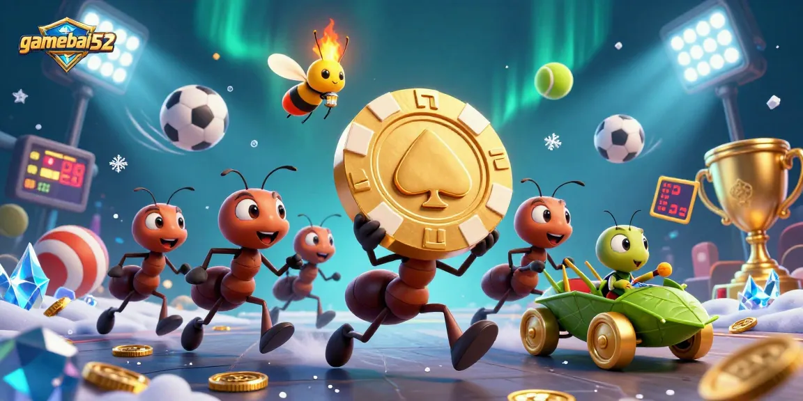 Experience thrilling action with gamebai52's unique heist scene featuring ants, poker, and sports!
