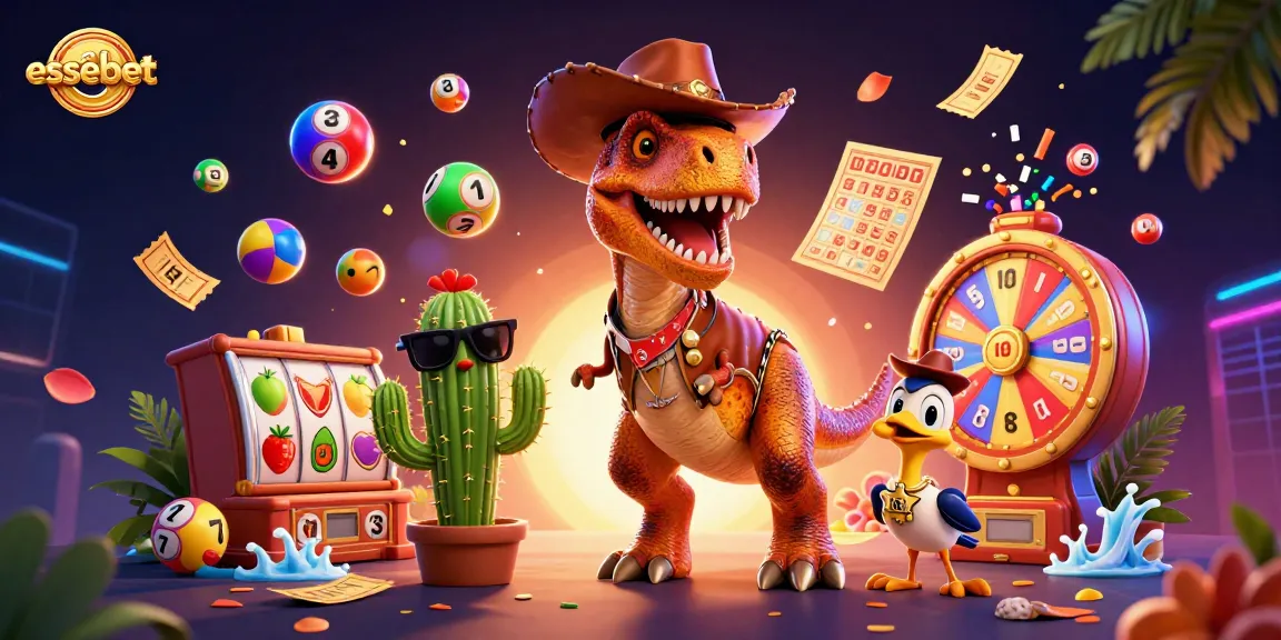 Engage with essebet's vibrant casino world through a dynamic 3D scene showcasing fun gaming elements.
