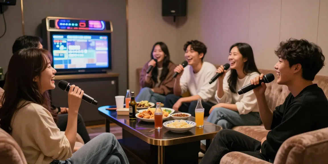 강남 엘리트에서 즐거운 친구들과 함께하는 프라이빗 노래방의 아늑한 분위기.