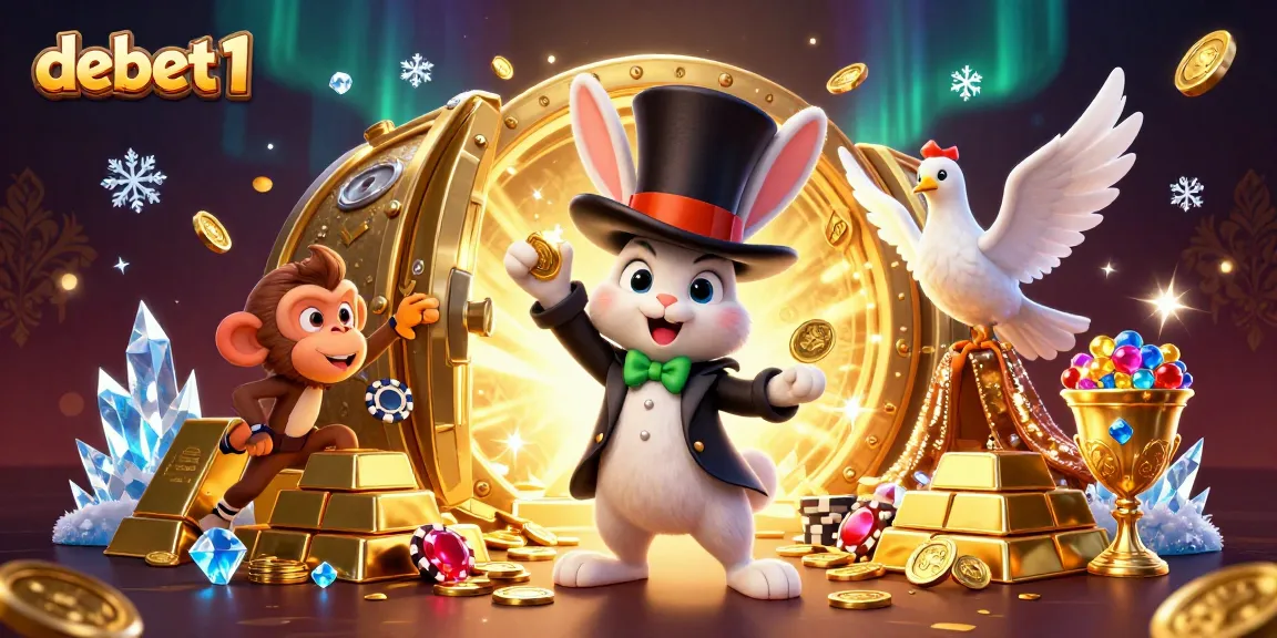 Experience the thrill with debet1 in this vibrant 3D casino scene filled with magic and treasure!
