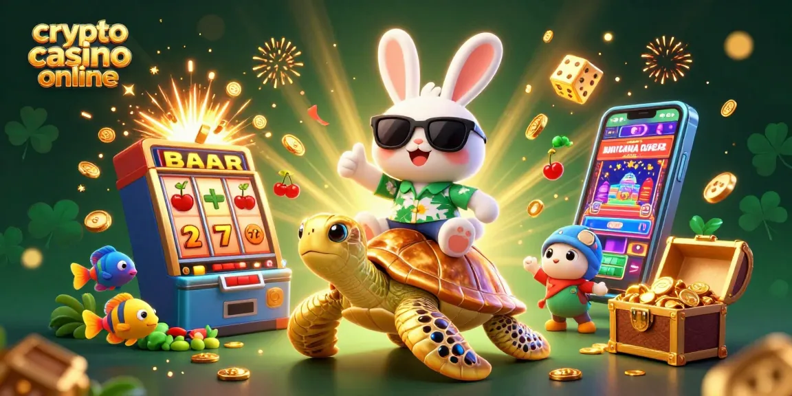 gioco nel crypto casino online con coniglietto e tartaruga dorata piena di gioielli