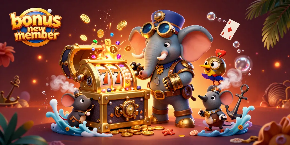 Join the action with the bonus new member while spinning colorful slots in an enchanting casino scene.