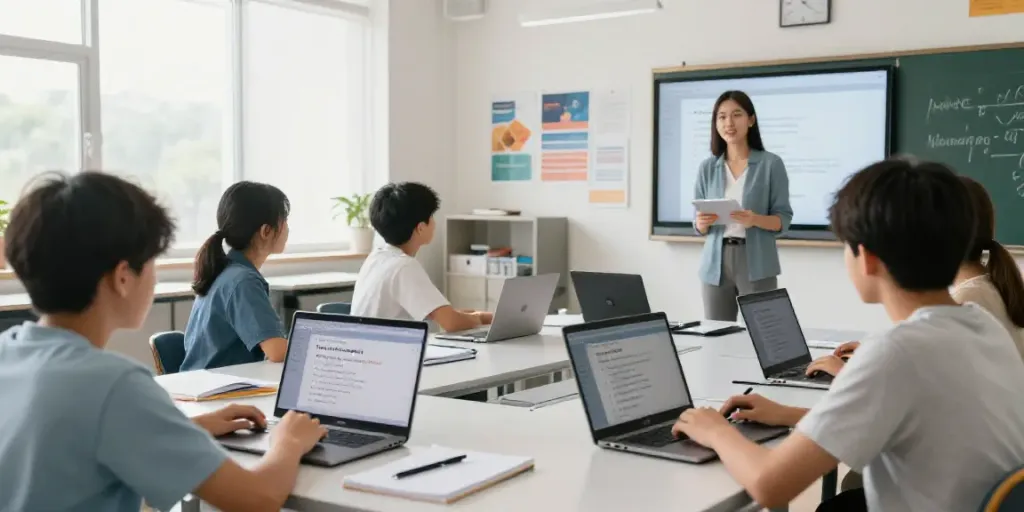 Toto togel interactive language learning session in a vibrant classroom.