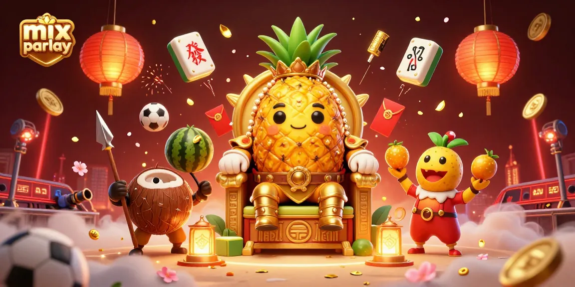 Engage in thrilling mix parlay sports betting with captivating golden pineapple king and lively casino elements.