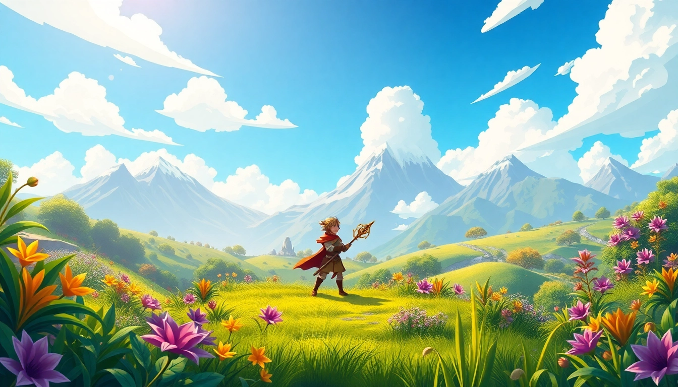 Engaging fantasy scene from the yono game, featuring a heroic character in a lush landscape.