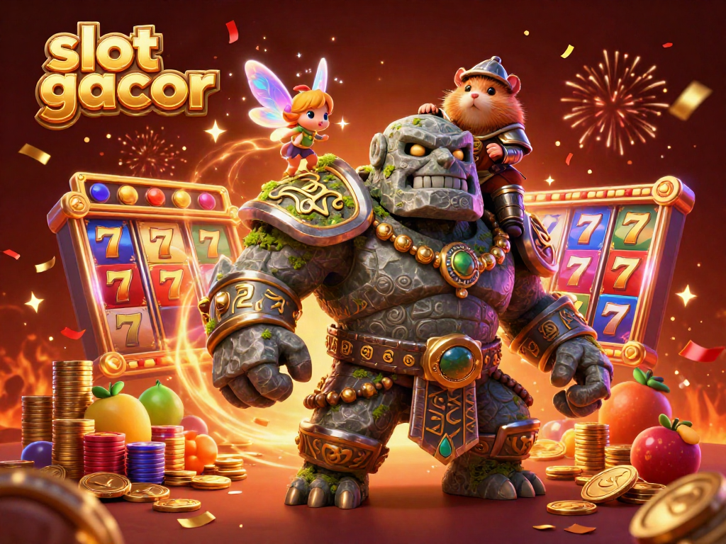 Engaging slot gacor scene with vibrant characters, jackpot visuals, and dynamic casino elements