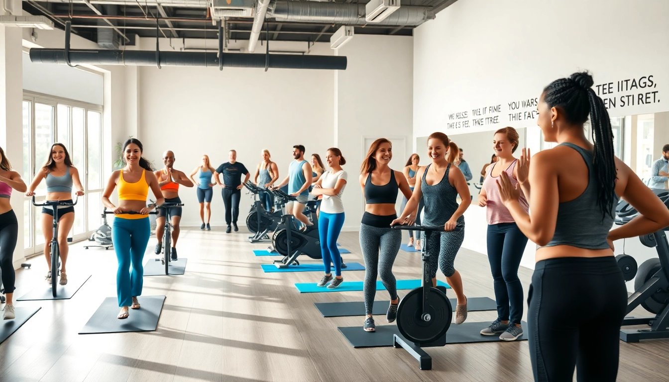 Engaging health club ideas illustrated with diverse individuals exercising together in a bright fitness studio.