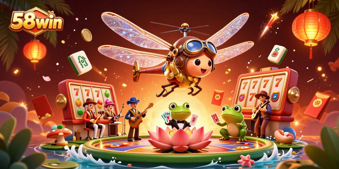 Engage in thrilling card games at 58win's vibrant lily pad casino scene.