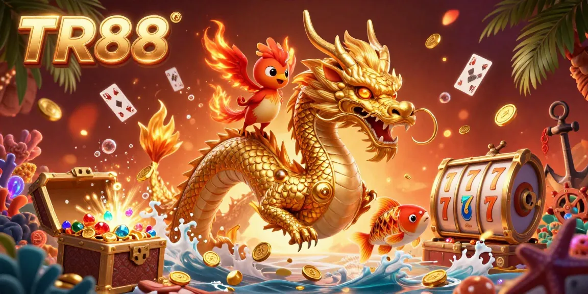 TR88 features an exciting depiction of a dragon, phoenix, and koi fish in a dynamic casino scene.