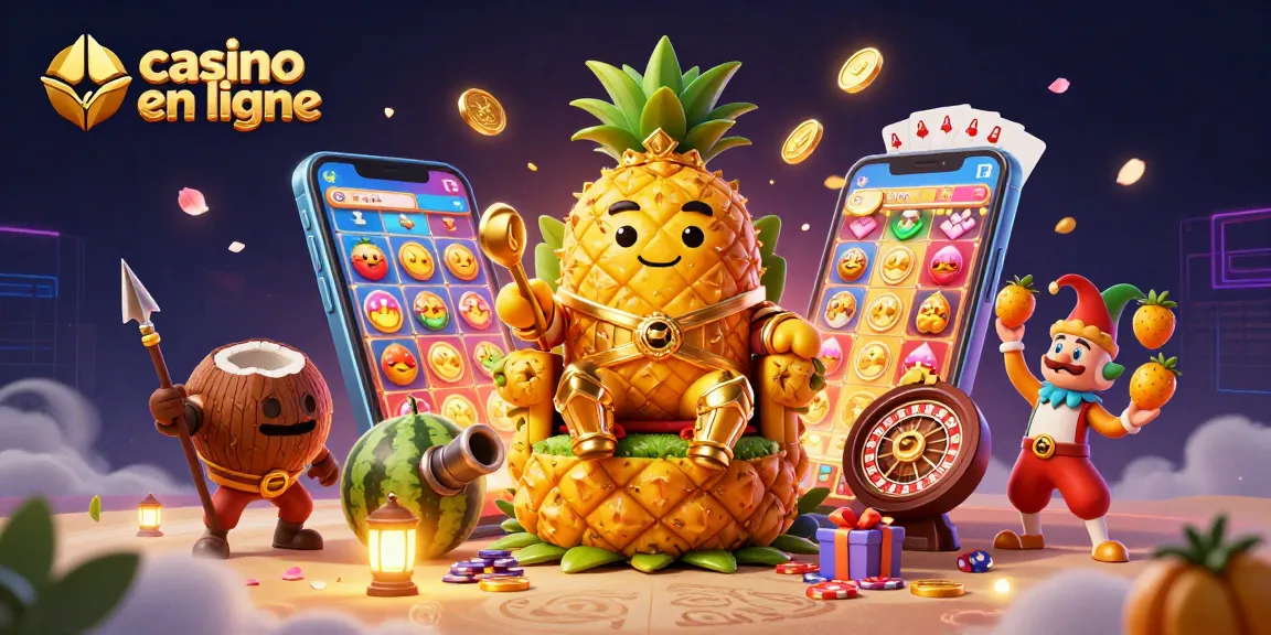 Visualisation captivante d'un casino en ligne avec des personnages amusants et des éléments de jeu.