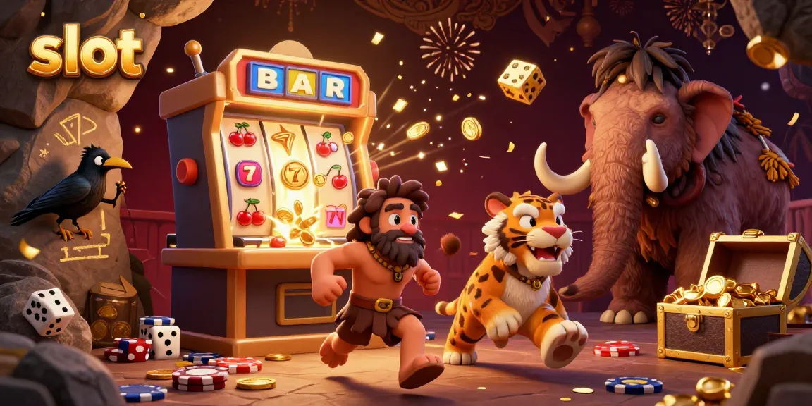 Experience dynamic slot action with a caveman and sabertooth duo in a prehistoric casino.